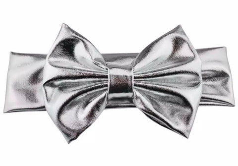 Silver Metallic Big Bow Headband - Paisley Bows