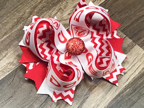Red And White Dodge Hair Bow Or Headband - Paisley Bows