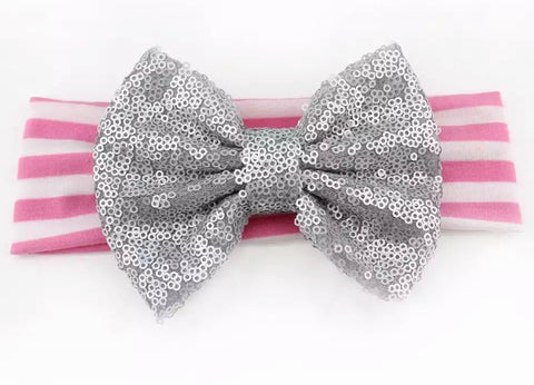 Pink And Silver Sequin Bow Headband - Paisley Bows
