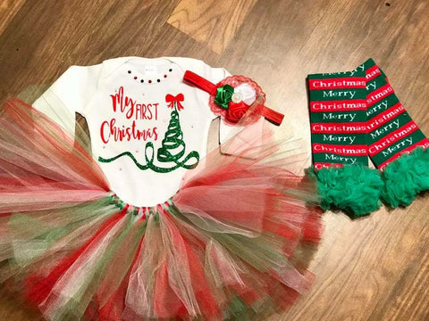 My First Christmas Tutu Outfit - Paisley Bows