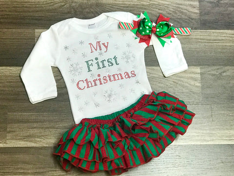 Rhinestone My First Christmas Outfit - Paisley Bows