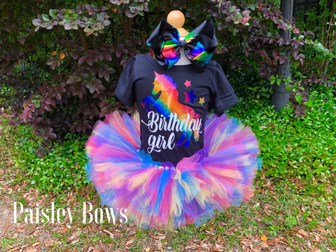 Birthday Girl Unicorn Tutu Outfit - Paisley Bows