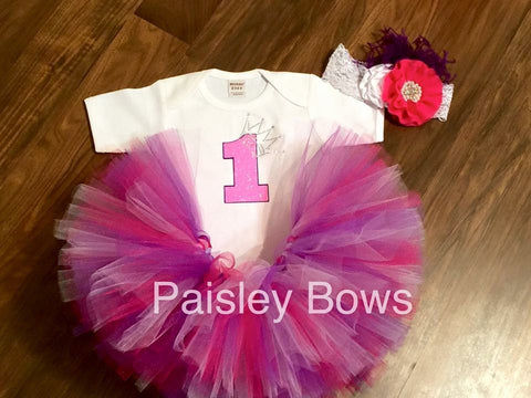 First Birthday Pink and Purple Tutu outfit - Paisley Bows