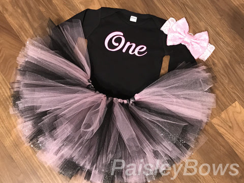 First Birthday Black And Pink Tutu - Paisley Bows