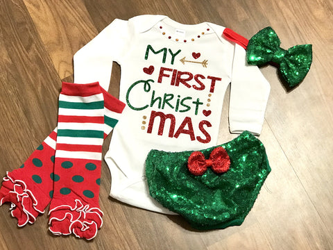 Sequin My First Christmas Outfit - Paisley Bows