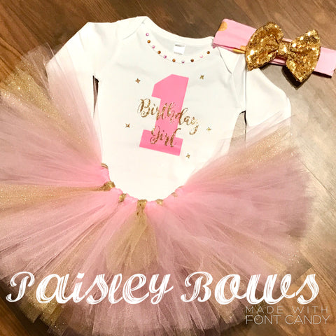 1st Birthday pink and Gold - Paisley Bows