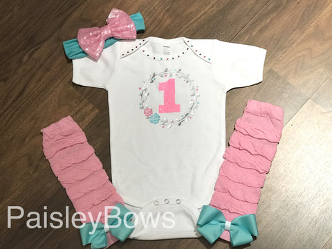 Floral 1st Birthday Outfit - Paisley Bows