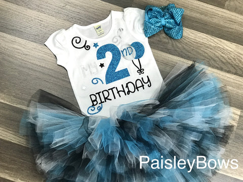 Turquoise 2nd Birthday Tutu Outfit - Paisley Bows