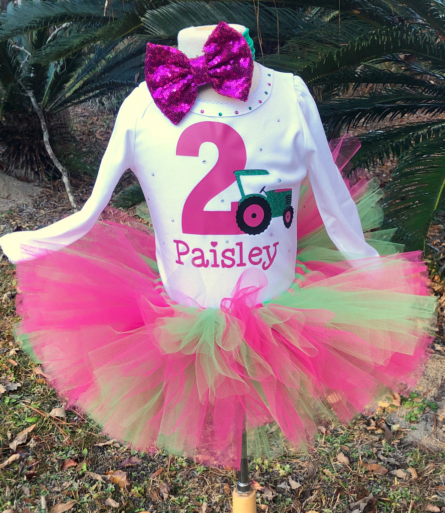 Custom Tractor Second Birthday Tutu Outfit - Paisley Bows