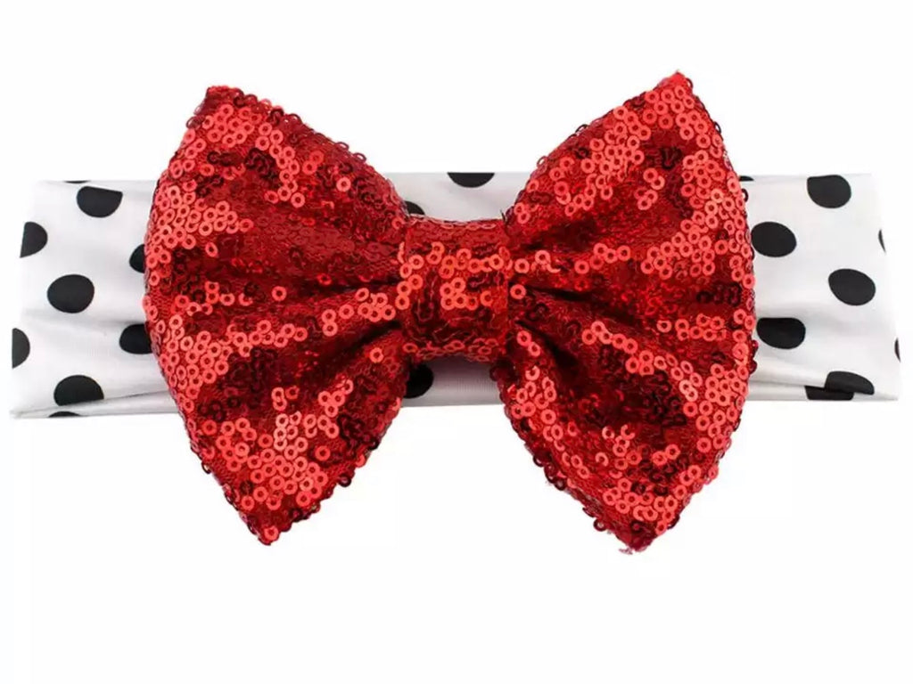 Red, white and Black Sequin Bow Headband - Paisley Bows