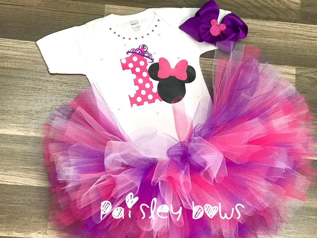 1st Birthday Minnie Princess Tutu Set - Paisley Bows