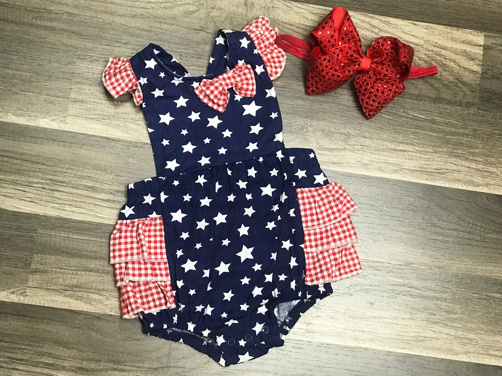 Fourth Of July Sunsuit and Headband - Paisley Bows