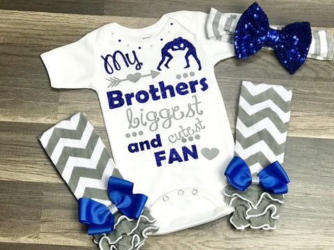 Blue And Gray Wrestling Sister 3pc set - Paisley Bows