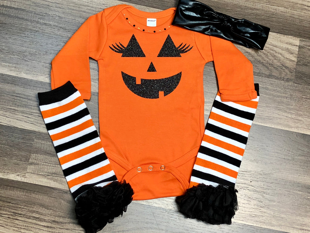 Halloween Pumpkin 3pc Outfit - Paisley Bows