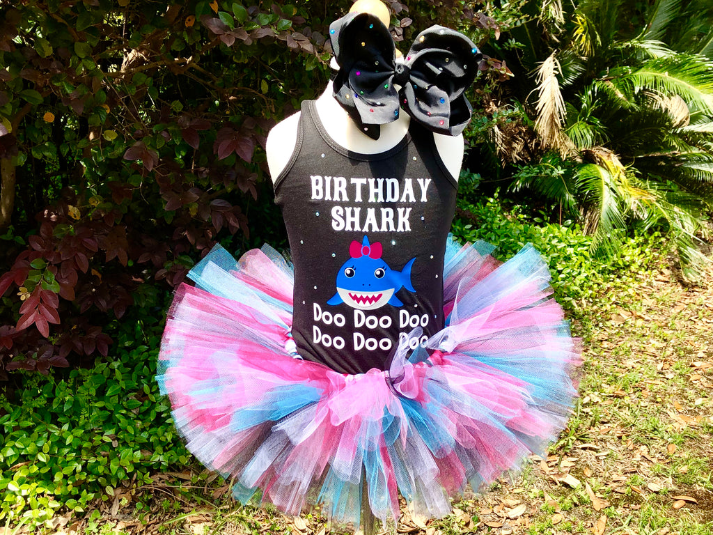 Baby shark first 2025 birthday outfit girl