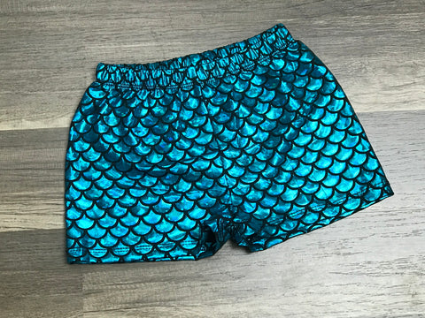 Turquoise Mermaid Shorts - Paisley Bows