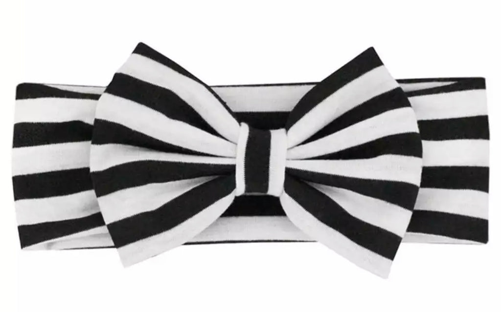 Black And White Stripe Big Bow Headband - Paisley Bows