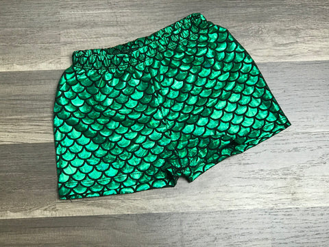 Green Mermaid Shorts - Paisley Bows