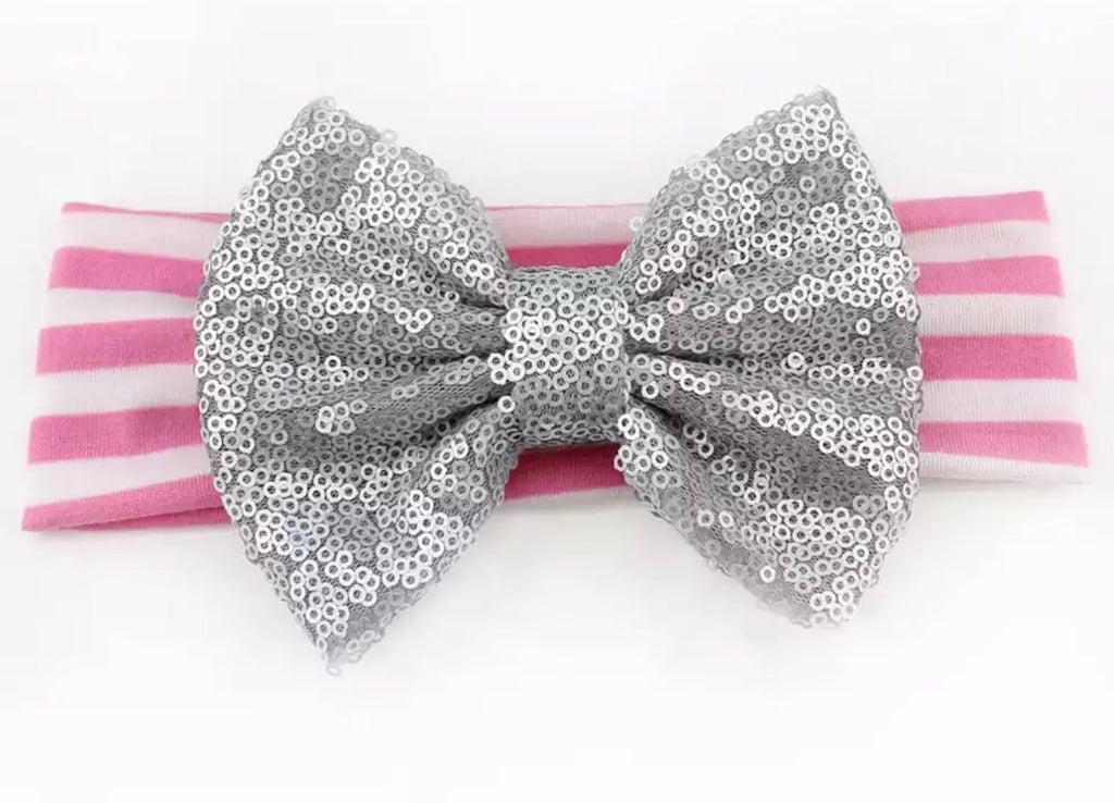 Pink And Silver Sequin Bow Headband - Paisley Bows