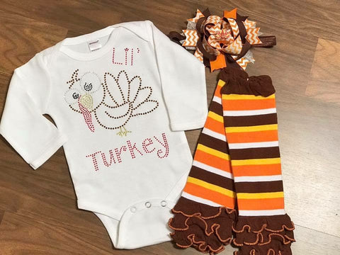 Lil’ Turkey 3pc Outfit - Paisley Bows