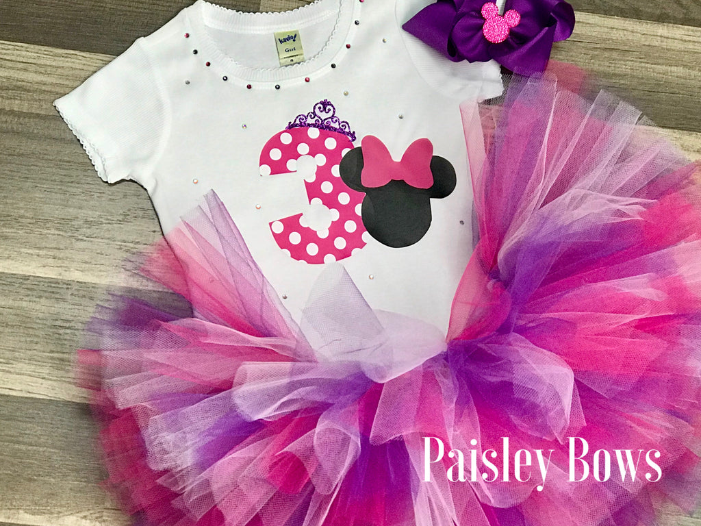 Minnie Mouse 3rd Birthday Tutu Outfit - Paisley Bows