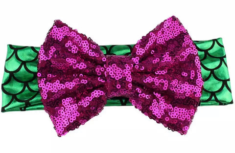 Pink And Green Mermaid Headband - Paisley Bows