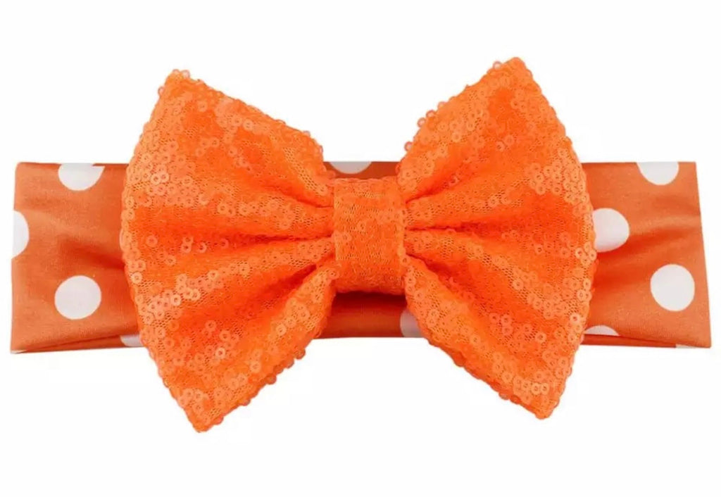 Orange And White Sequin Bow Headband - Paisley Bows