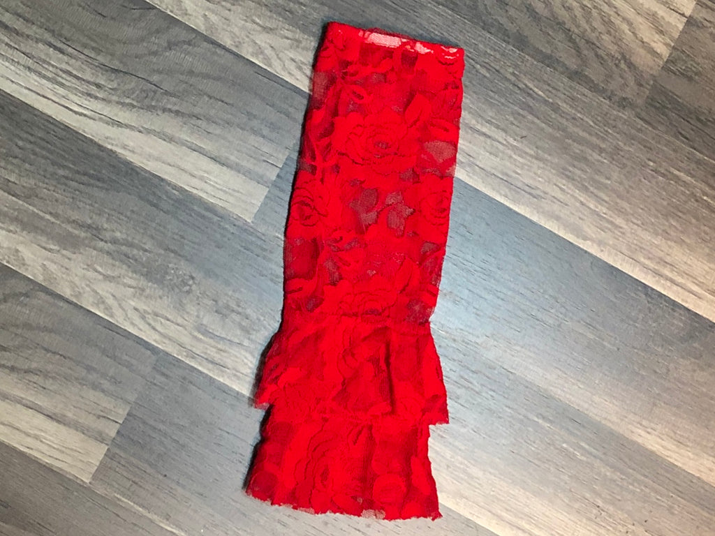 Red lace leg warmers - Paisley Bows