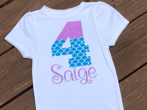 Personalized Mermaid 4th Birthday Shirt - Paisley Bows