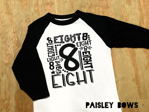 Eighth Birthday Raglan - Paisley Bows