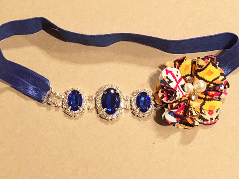 Royal Blue Aztec Rhinestone Headband - Paisley Bows