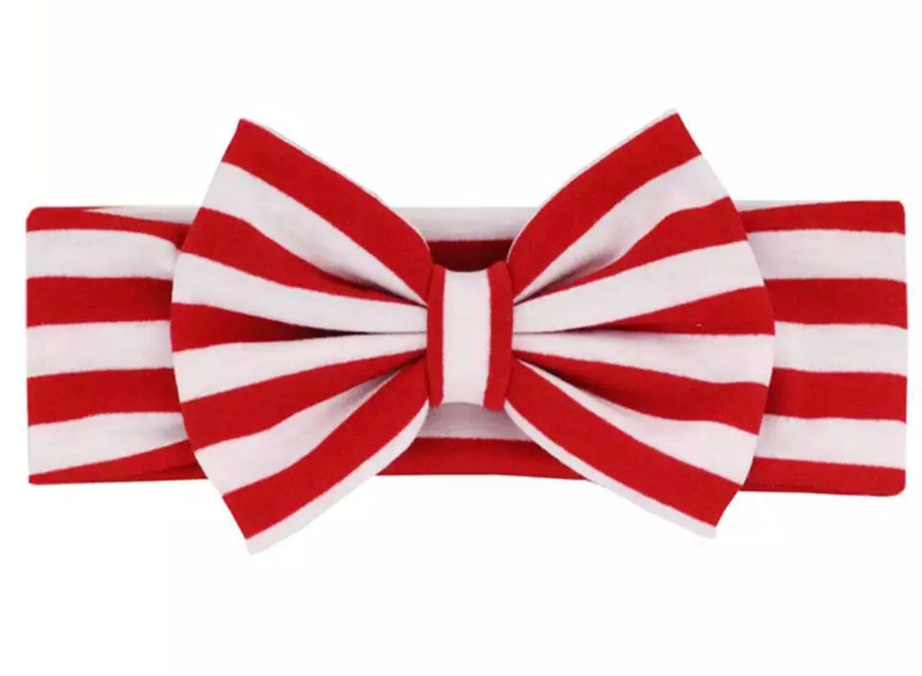 Red And White Stripe Big Bow Headband - Paisley Bows