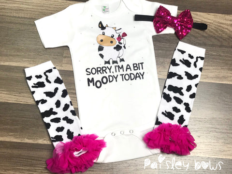 Sorry I’m A Bit Moody Today, Baby Cow Outfit, Girls Cow Shirt - Paisley Bows