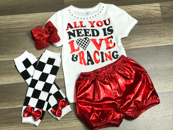 All You Need Is Love And Racing Shorts Set - Paisley Bows