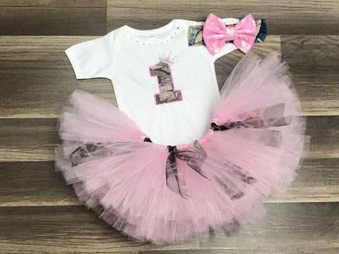 Pink and Camo 1st Birthday Tutu Set - Paisley Bows