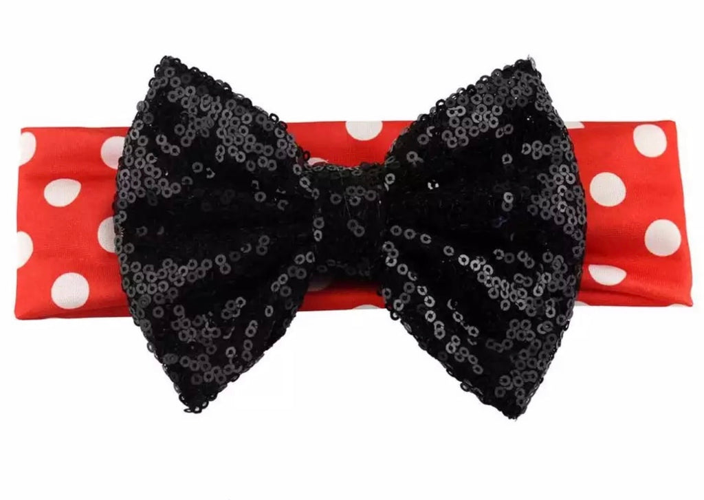 Red And Black Sequin Bow Headband - Paisley Bows