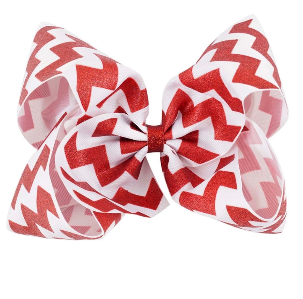 8 Inch Red and White Chevron Hair Bow - Paisley Bows