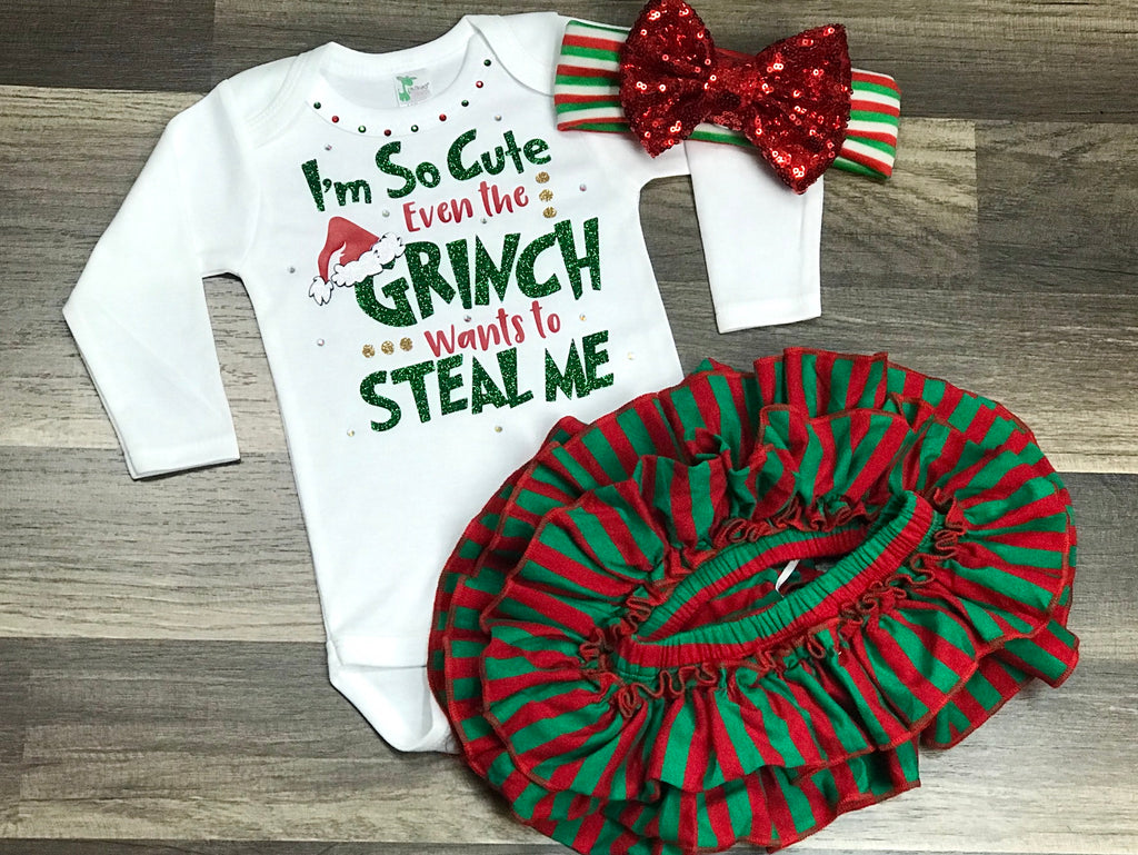 I’m so cute even the Grinch wants to steal me  3pc set - Paisley Bows