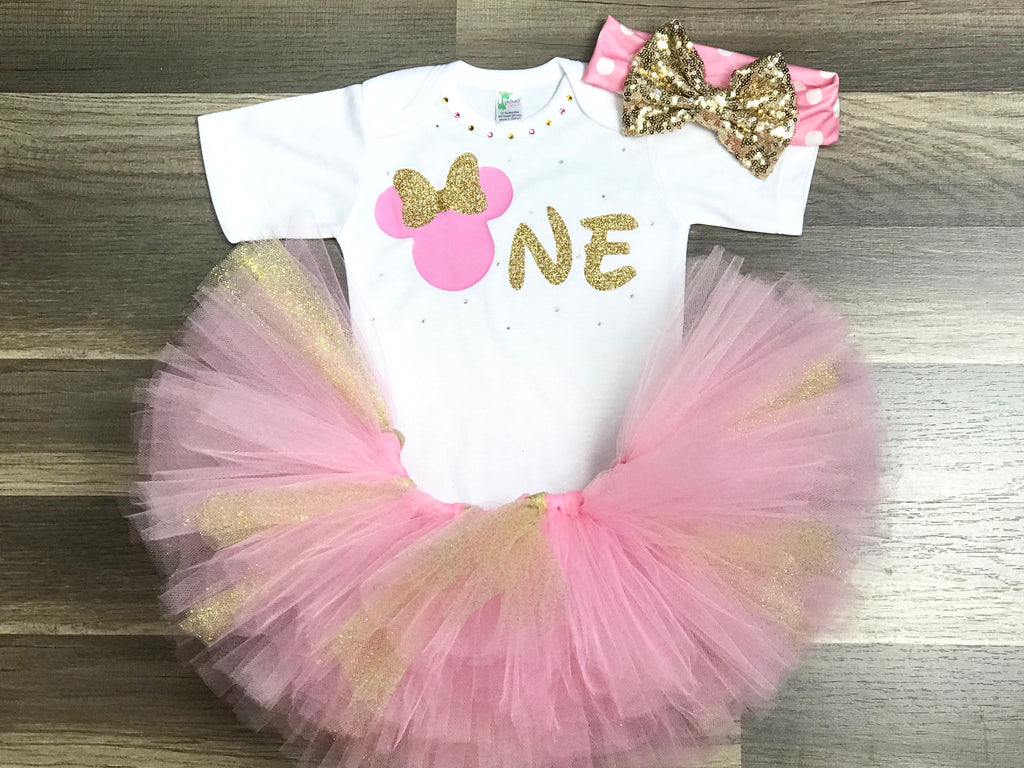 Pink And Gold Minnie Mouse Birthday Outfit Paisley Bows