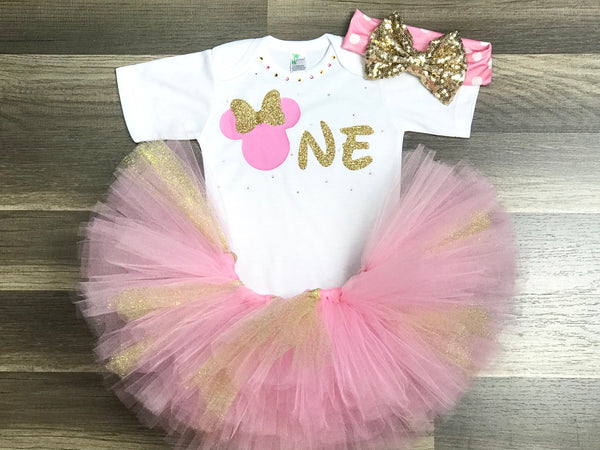 Pink And Gold Minnie Mouse Birthday Outfit - Paisley Bows