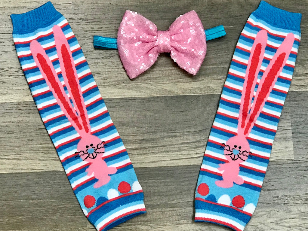 Blue and Pink Easter Leg Warmers - Paisley Bows