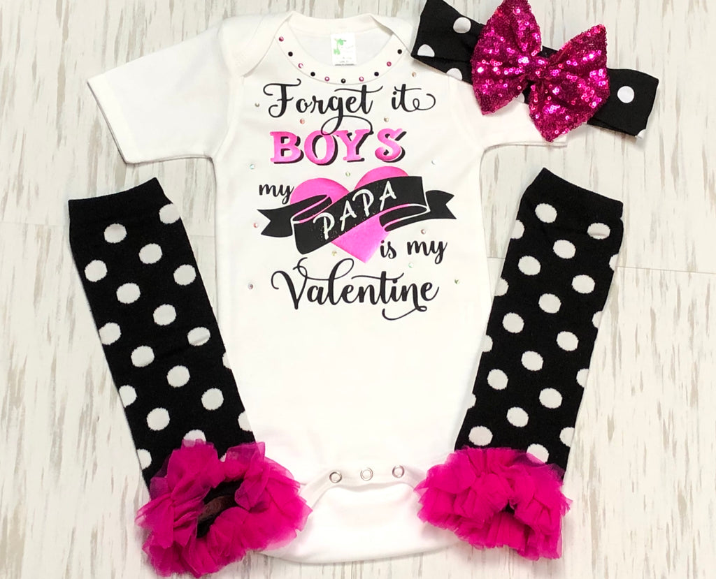 Forget it Boys Papa Is My Valentine - Paisley Bows