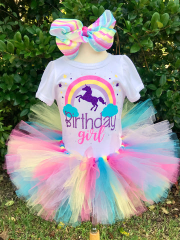 Rainbow Unicorn Birthday Tutu Outfit - Paisley Bows
