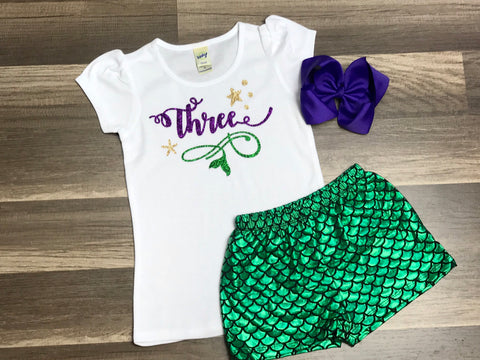 Mermaid 3rd Birthday Outfit - Paisley Bows