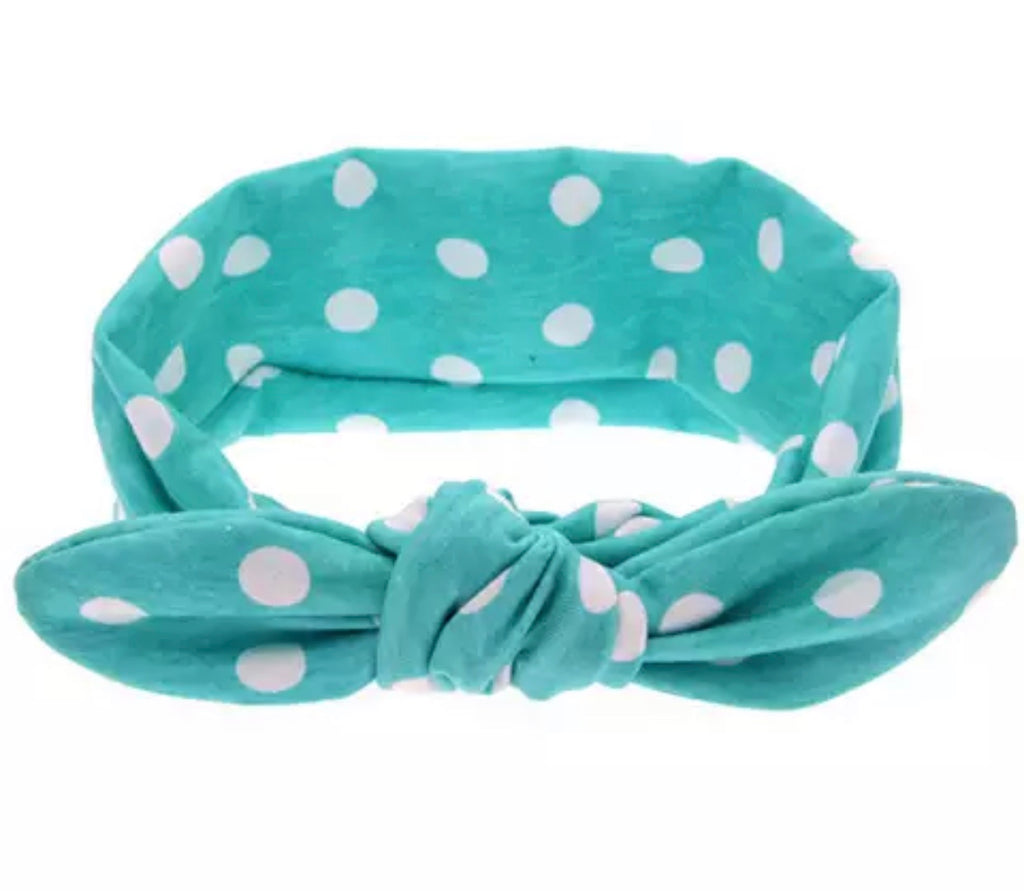 Turquoise And White Top Knot Headband - Paisley Bows