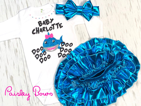 Customized Baby Shark Top Or Outfit - Paisley Bows