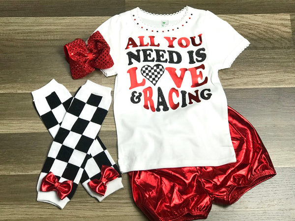 All You Need Is Love And Racing Shorts Set - Paisley Bows