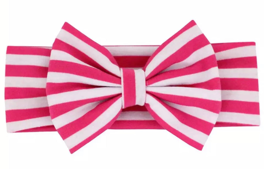Pink And White Stripe Big Bow Headband - Paisley Bows