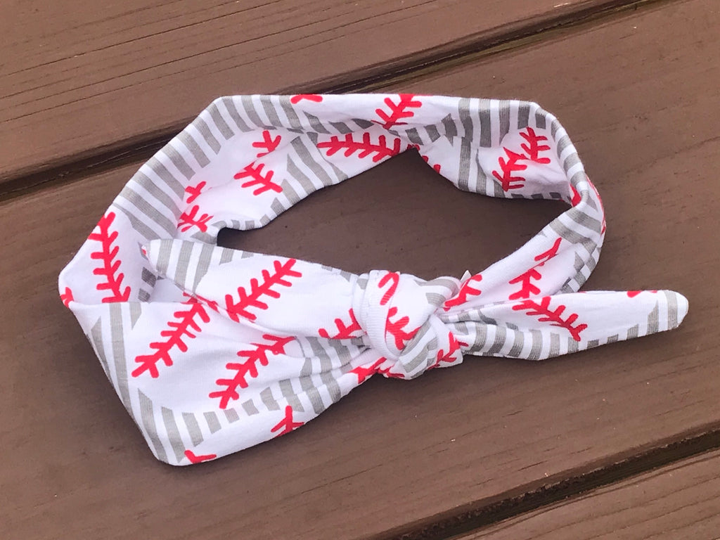 Gray top knot baseball headband - Paisley Bows