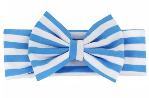 Turquoise And White Stripe Big Bow Headband - Paisley Bows